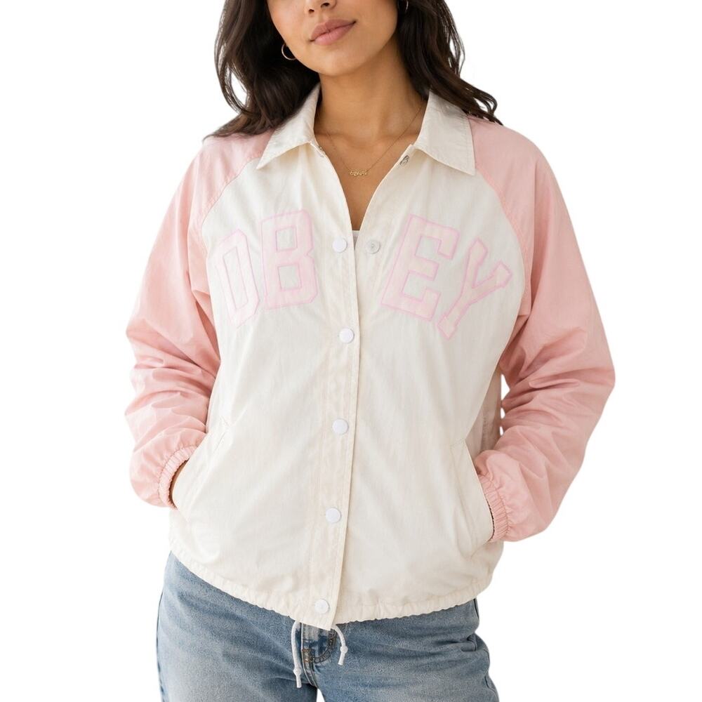 OBEY Coaches Jacket Pink White Colorblock Size Small